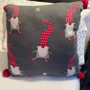 Festive Gnome Throw Pillow - Gray and Red